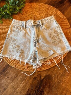 PacSun High Rise Festival Light Wash Studded Denim Shorts